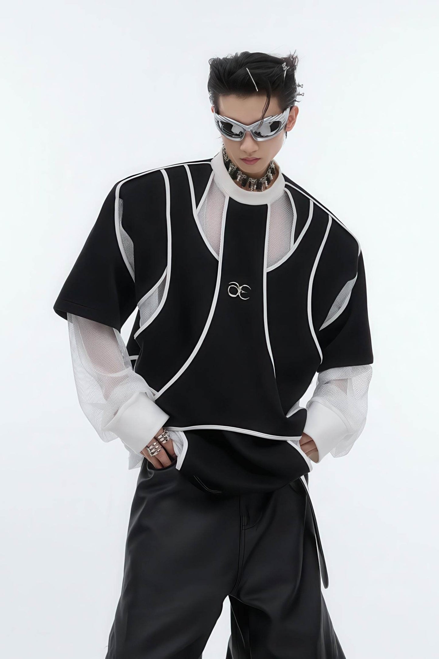 Deconstructed Split Hoodie - Heavyweight Metal Trim with Shoulder Pads