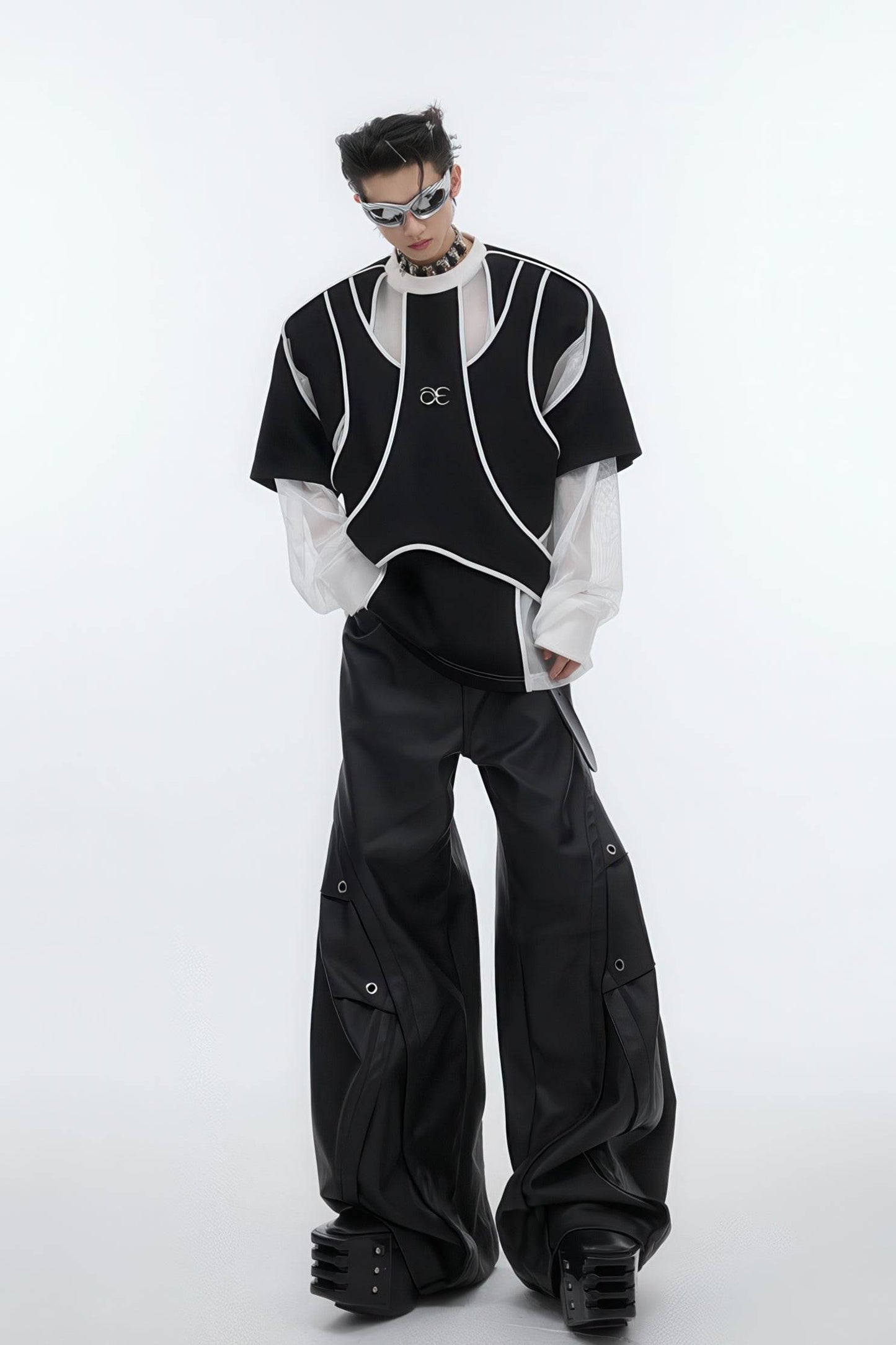 Deconstructed Split Hoodie - Heavyweight Metal Trim with Shoulder Pads