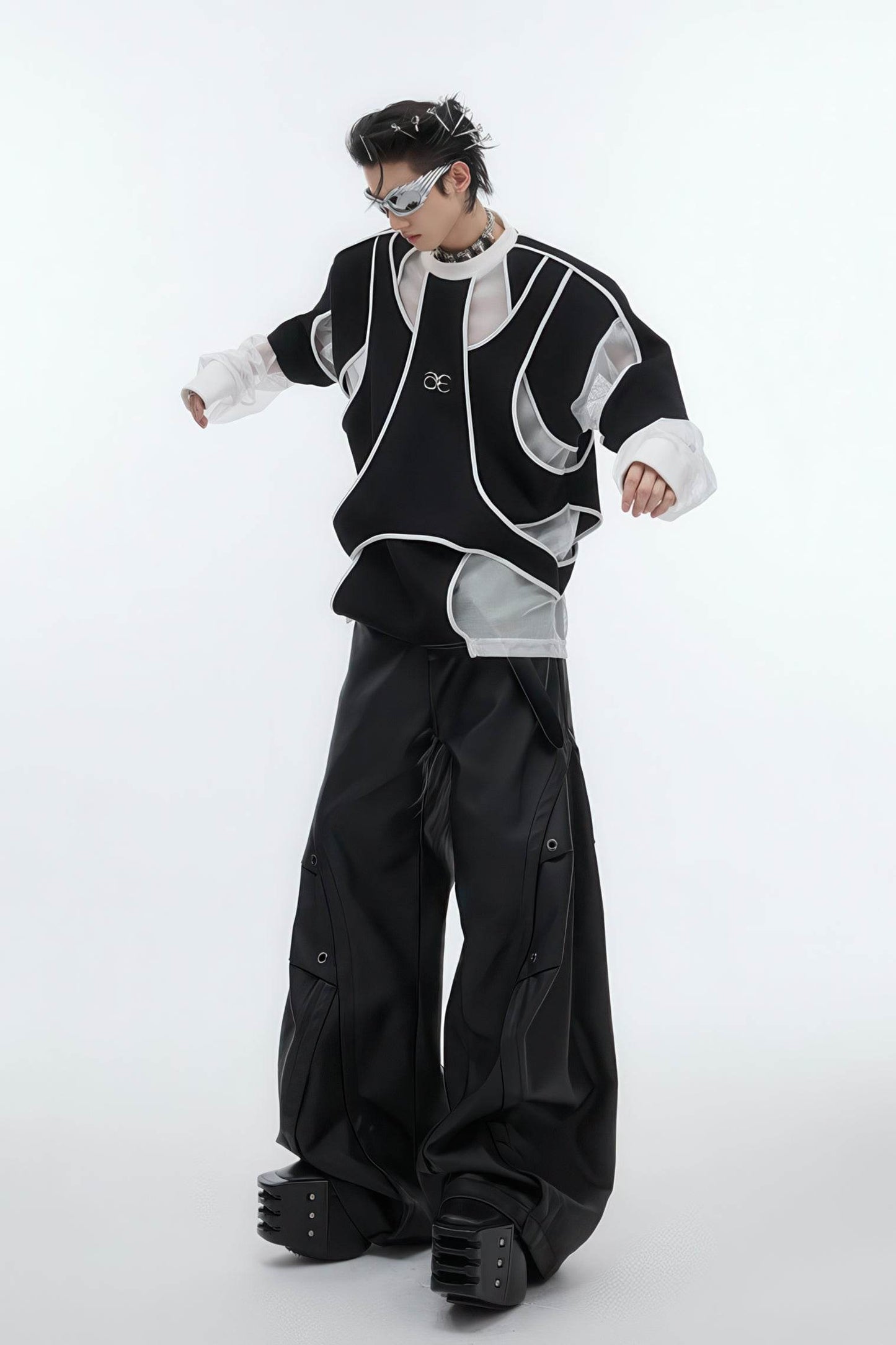 Deconstructed Split Hoodie - Heavyweight Metal Trim with Shoulder Pads