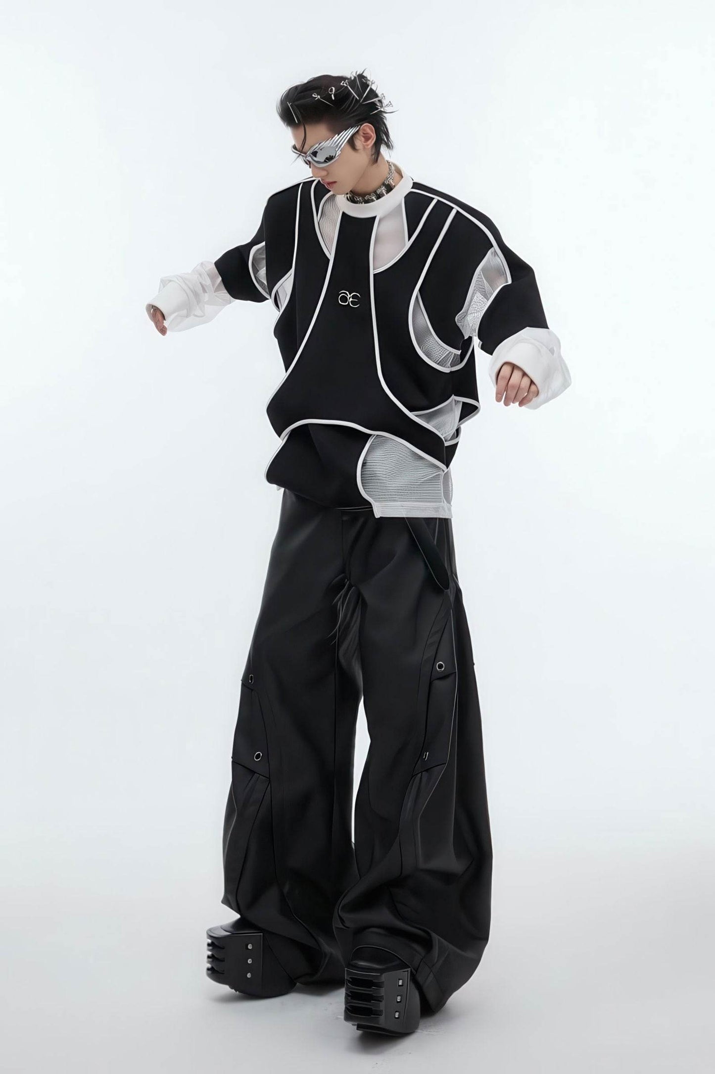 Deconstructed Split Hoodie - Heavyweight Metal Trim with Shoulder Pads