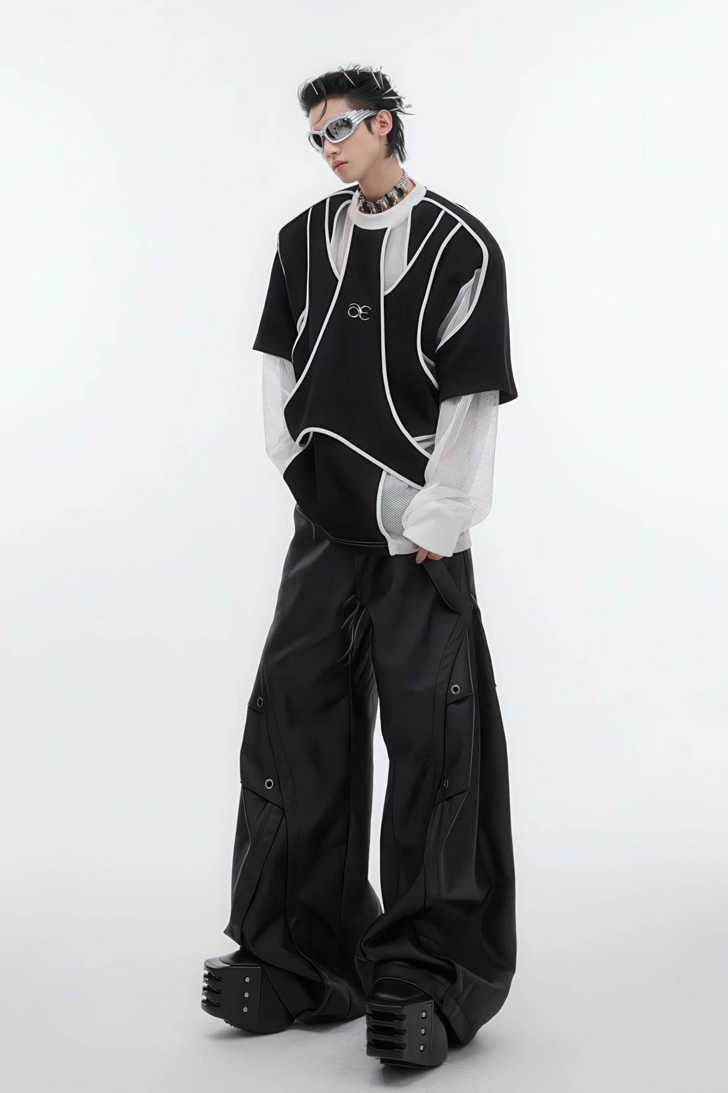 Deconstructed Split Hoodie - Heavyweight Metal Trim with Shoulder Pads