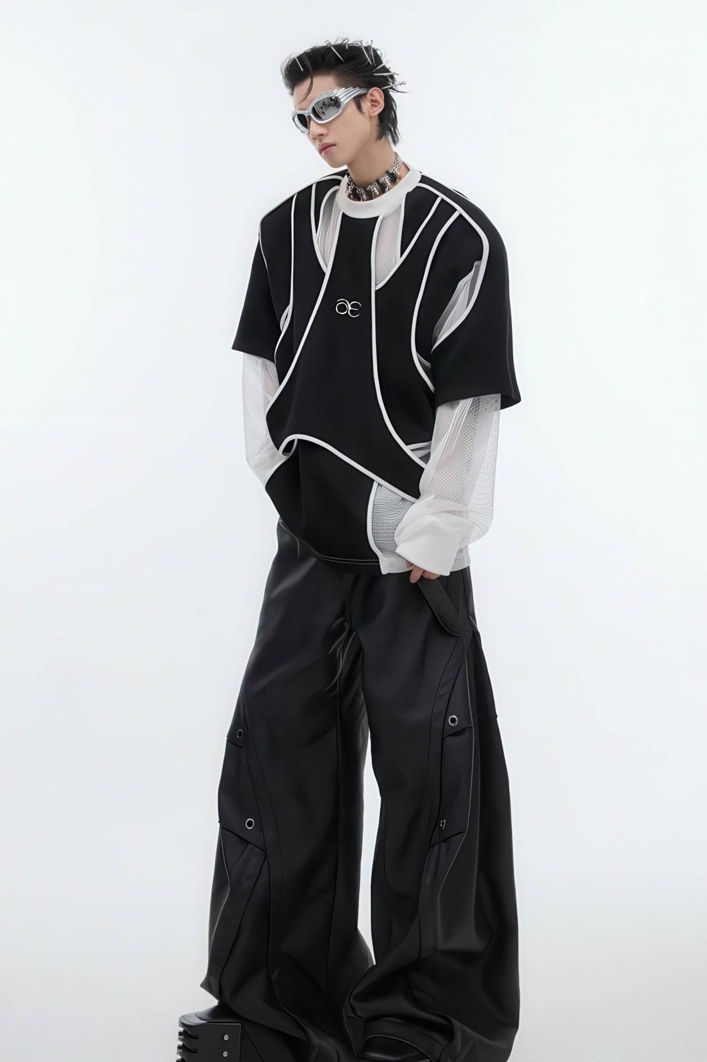 Deconstructed Split Hoodie - Heavyweight Metal Trim with Shoulder Pads