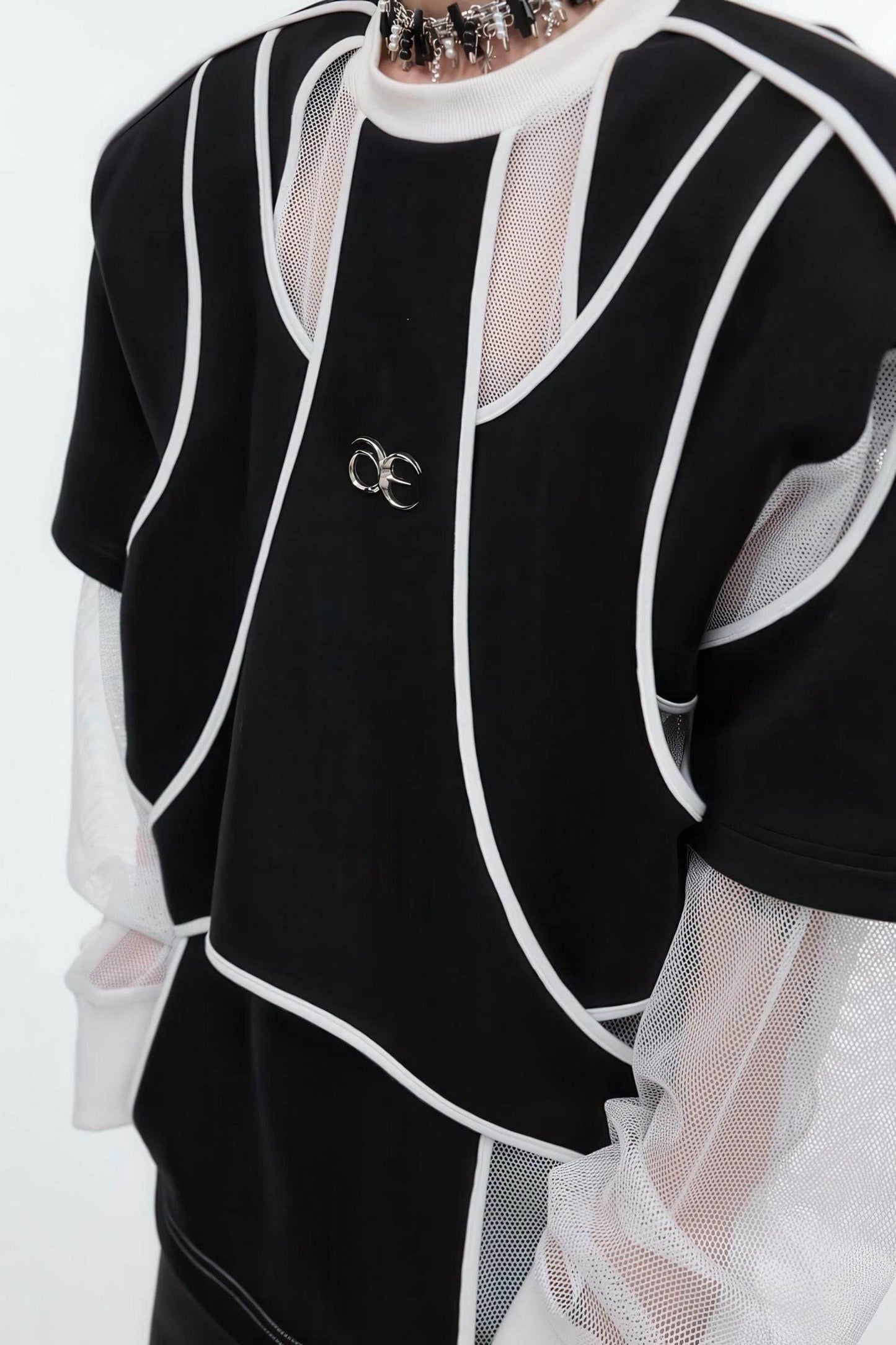 Deconstructed Split Hoodie - Heavyweight Metal Trim with Shoulder Pads