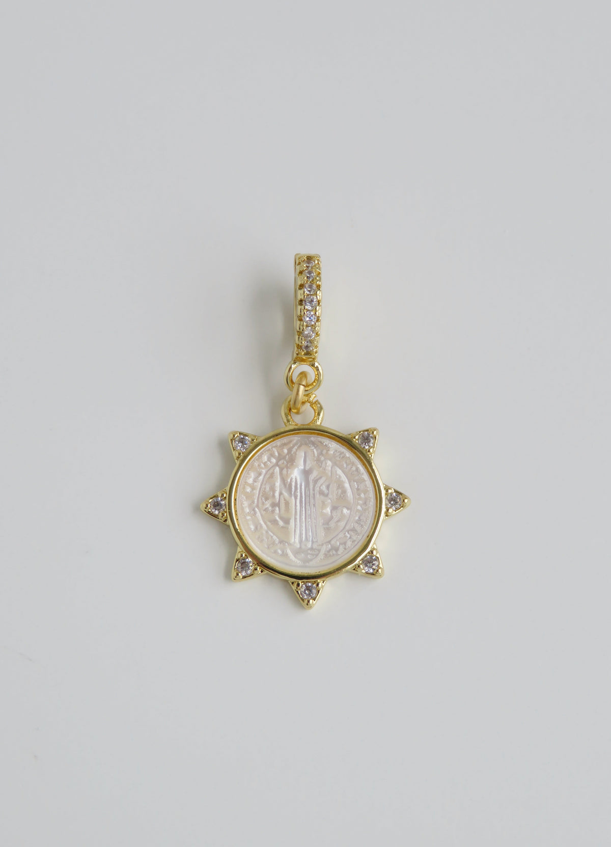 Pearl Shell Christ Jesus Charm on Diamond Hinged Clasp