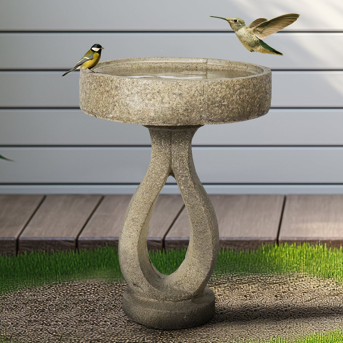 Concrete Contemporary Bird Bath Open Loop 22 Inch