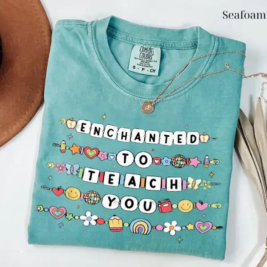 Comfort Colors Teacher Shirt, Enchanted to Teach Friendship Bracelet Tee, Cute Back to School Gift, Teacher Appreciation Graphic Top for Women