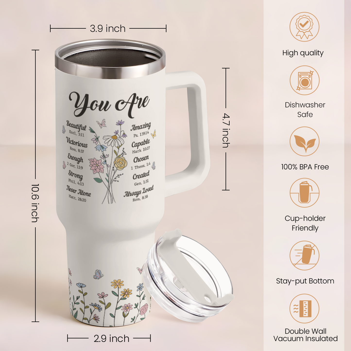 Christian Gifts for Women, Inspiration Gifts Tumbler 40oz Stainless Steel Insulated with Handle and Straw - Mother's Day Birthday Religious Gifts for Mom, Friend, Sister, Grandma