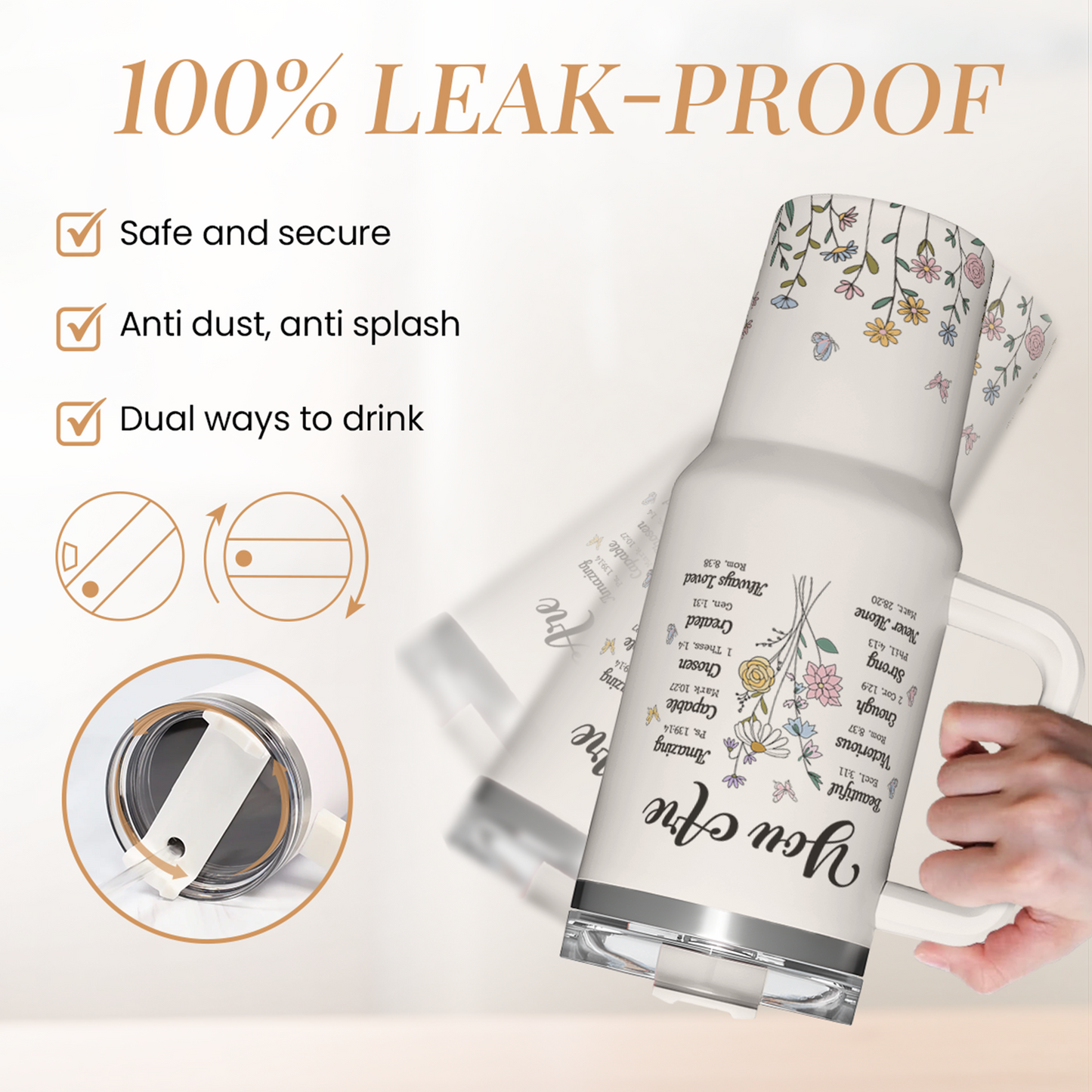 Christian Gifts for Women, Inspiration Gifts Tumbler 40oz Stainless Steel Insulated with Handle and Straw - Mother's Day Birthday Religious Gifts for Mom, Friend, Sister, Grandma