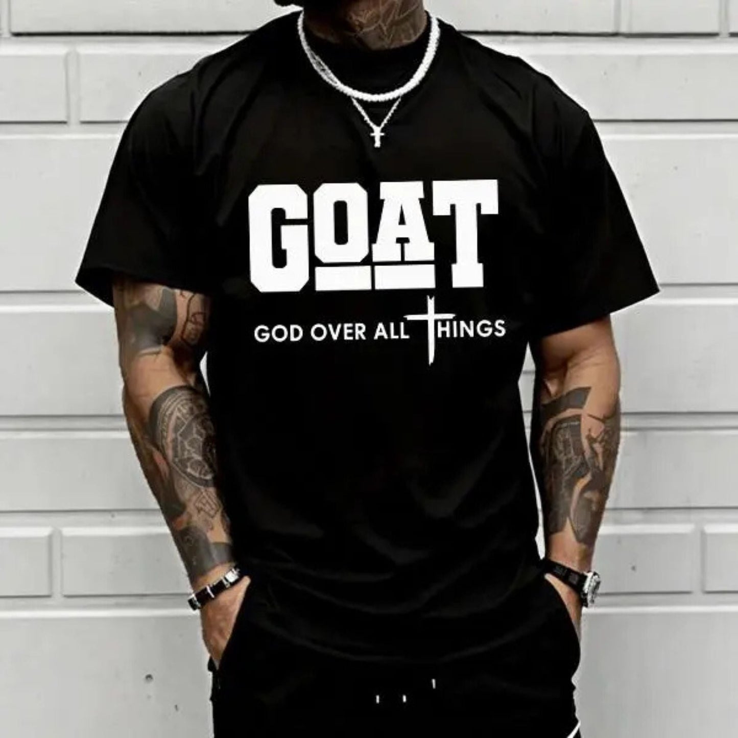 "GOAT" God Over All Things T-Shirt – Christian Faith Graphic Tee, Unisex Cotton Shirt