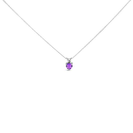 14K White Gold 5X5 MM Heart Shaped Purple Amethyst Solitaire Pendant Necklace