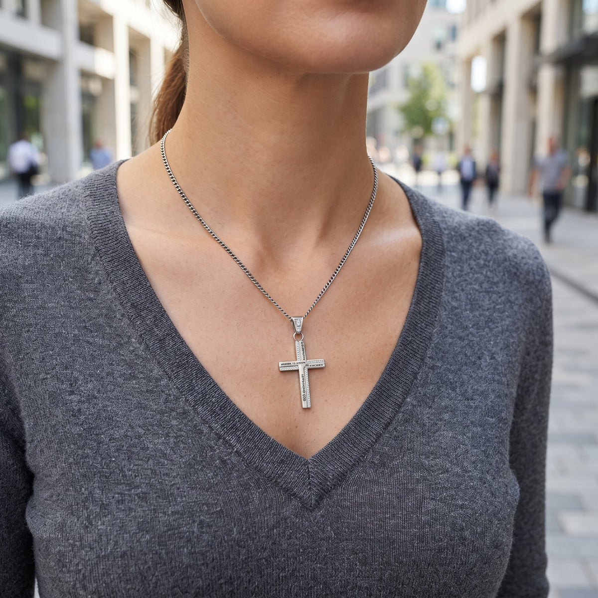 Women's CZ Cable Cross Necklace
