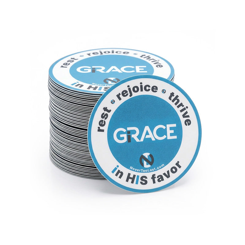 GRACE Circular Vinyl Sticker – Rest • Rejoice • Thrive
