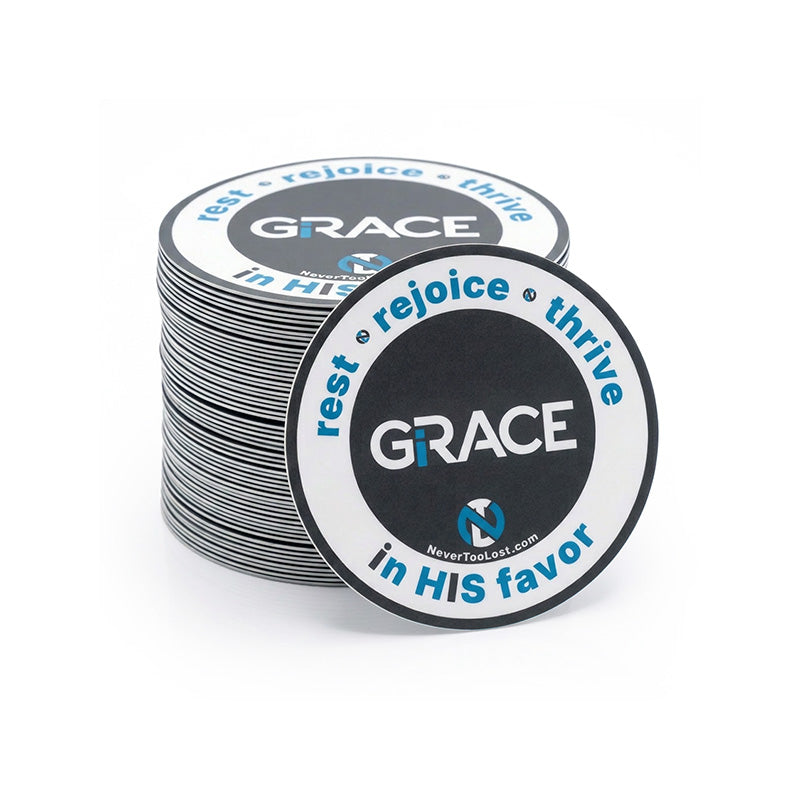 GRACE Circular Vinyl Sticker – Rest • Rejoice • Thrive