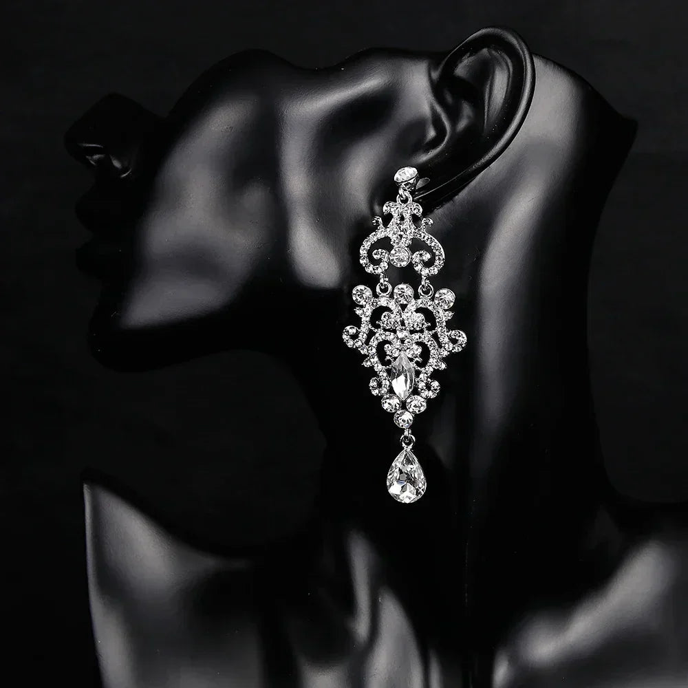 TREAZY Fashion Crystal Wedding Drop Earrings for Women Silver Color Bridal Dangle Earrings Brides Gifts Birthday Party Jewelry