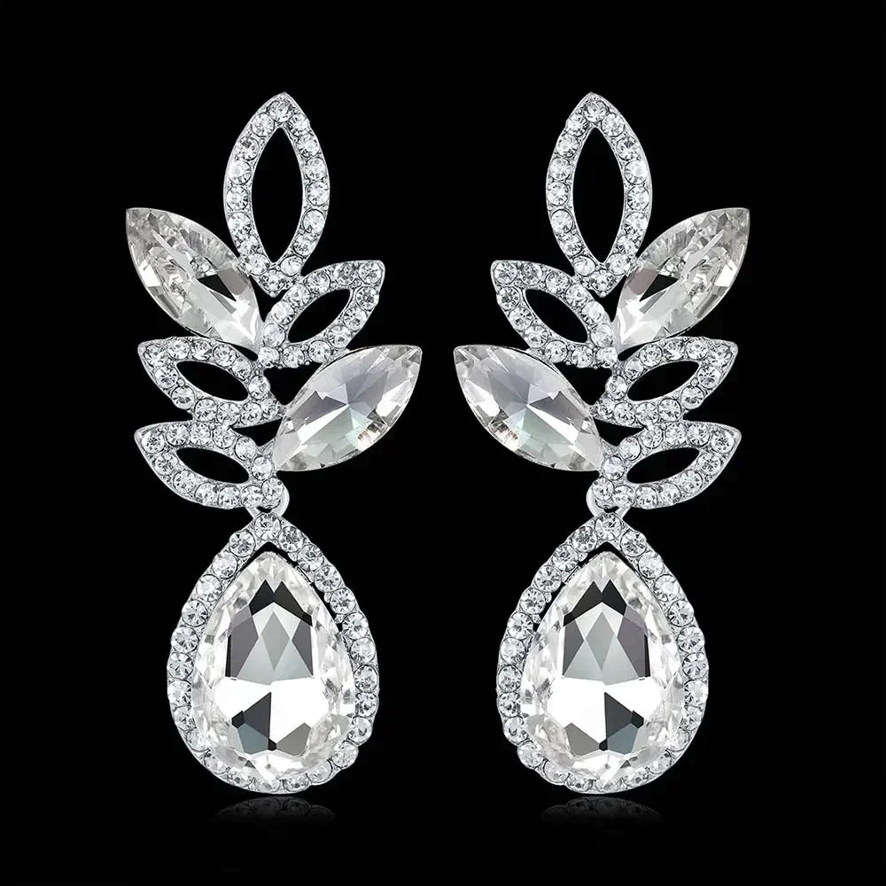 TREAZY Fashion Crystal Wedding Drop Earrings for Women Silver Color Bridal Dangle Earrings Brides Gifts Birthday Party Jewelry