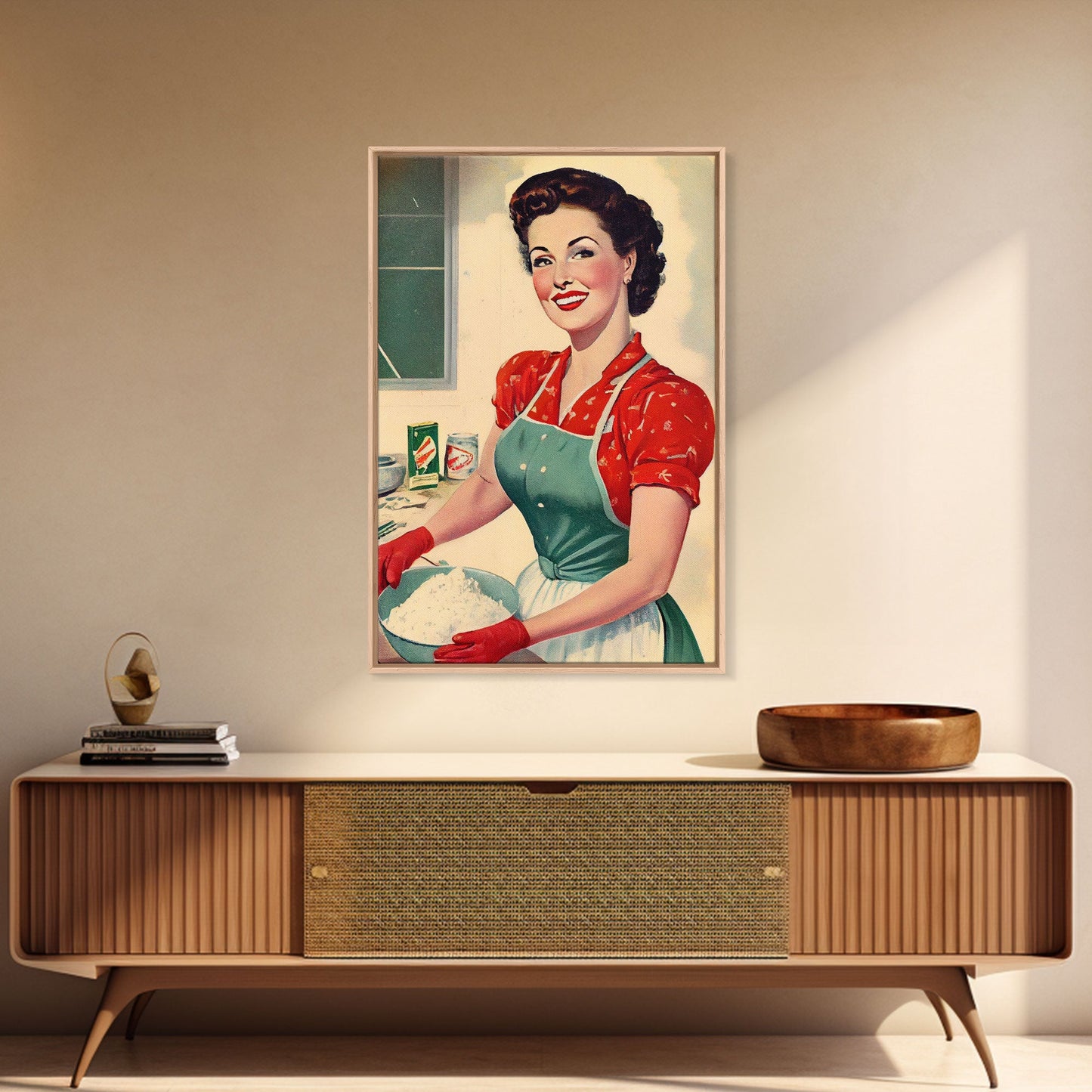 Retro 1950s Baking Advertisement, Home Maker, Kitchen Art, Framed Canvas Print, Framed Wall Art