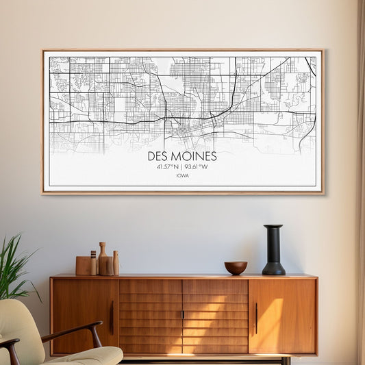 Des Moines Street Map, Iowa Map, Map Print, Minimalist Art, Wall Art, Canvas Art, Girls Bedroom Décor, Dorm Room Décor, Gift For Dad, Office