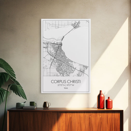 Corpus Christi Street Map, Texas Map, City Map Art, Minimalist Art, Wall Art, Canvas Print, Travel Wall Décor, Gift For Dad, Office Décor