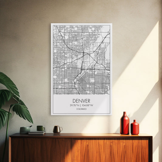 Denver Street Map, Colorado Map, City Map Art, Minimalist Art, Wall Art, Canvas Print, Gift For Him, Travel Wall Print, Home Office Décor