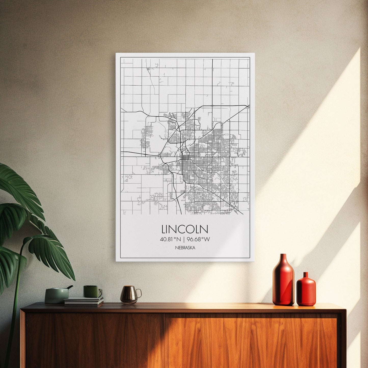 Lincoln Street Map, Nebraska Map, City Map Art, Modern Wall Art, Wall Art, Canvas Print, Travel Wall Decor, Black And White Art, Wife Gift