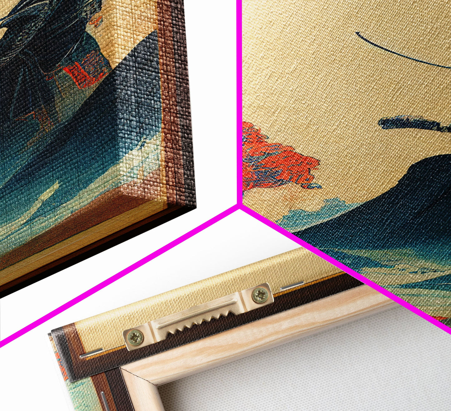 Red And Blue Japanese Samurai Warrior Wall Poster, Fine Art Print