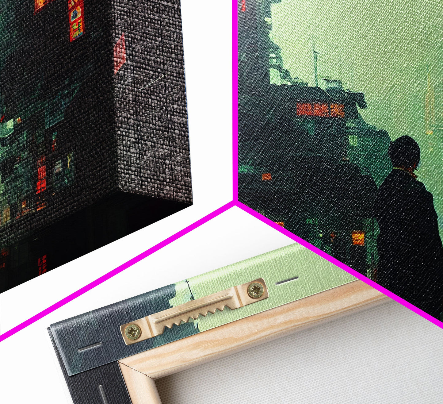Japanese Style Cyberpunk City, Futuristic Cyberpunk Art, Framed Canvas Print, Ready To Hang Wall Art, Framed Wall Art, Hard Boiled