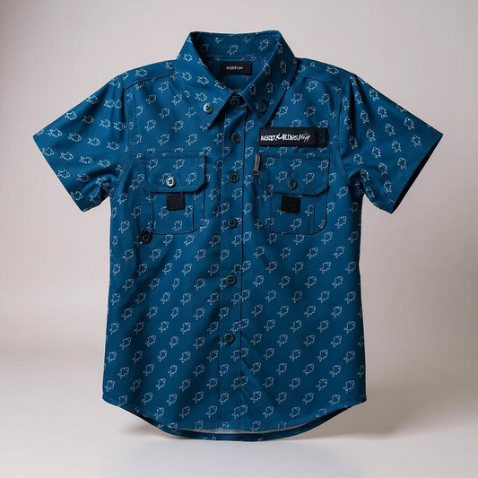Fishing shirt button up- blue fish