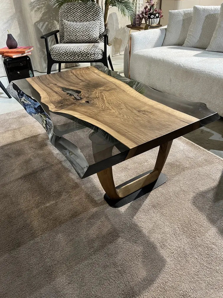 Epoxy Live Edge Coffee Table with Wooden U Leg