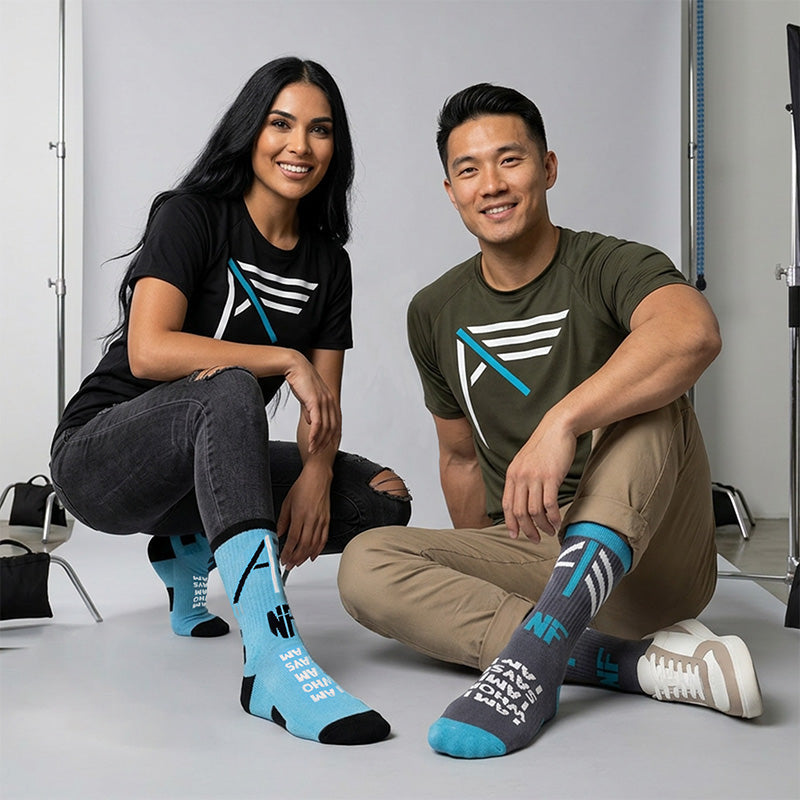 I Am Who I AM (YHWH) Says I Am - Blue & Gray Knit Crew Socks