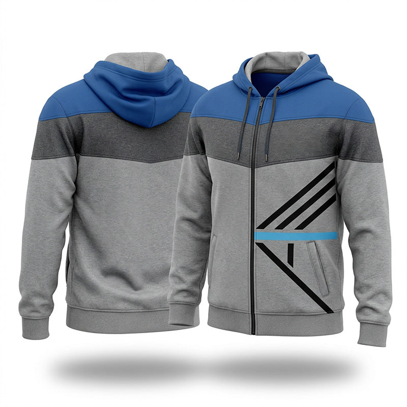 I AM (YHWH)- Gray & Blue Color-block Zip-up Hoodie