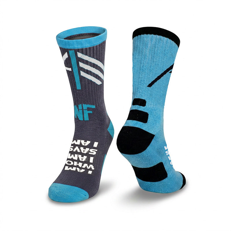 I Am Who I AM (YHWH) Says I Am - Blue & Gray Knit Crew Socks