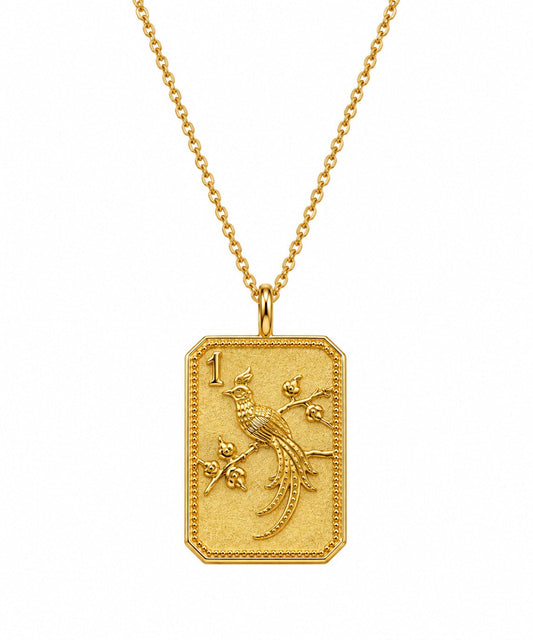 14kt Gold-Plated Mahjong 1 Bam Bird Charm Necklace