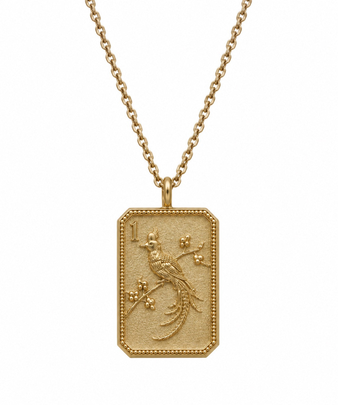 14ky Mahjong 1 Bam Bird Charm Necklace