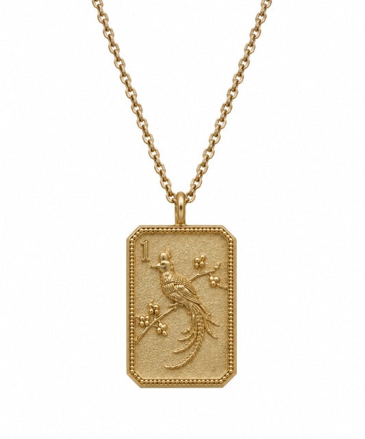 14ky Mahjong 1 Bam Bird Charm Necklace