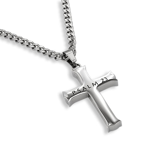 Iron Cross Necklace  - Psalm 23 KJV