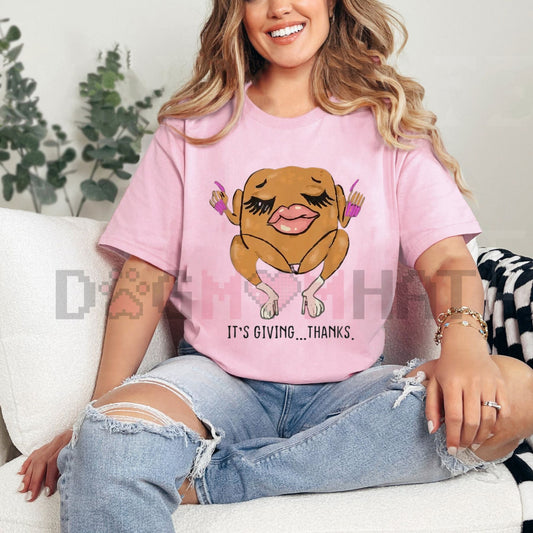 "It’s Giving Thanks" Thanksgiving Vibe Check T-Shirt – Viral Slang Modern Internet Humor Tee