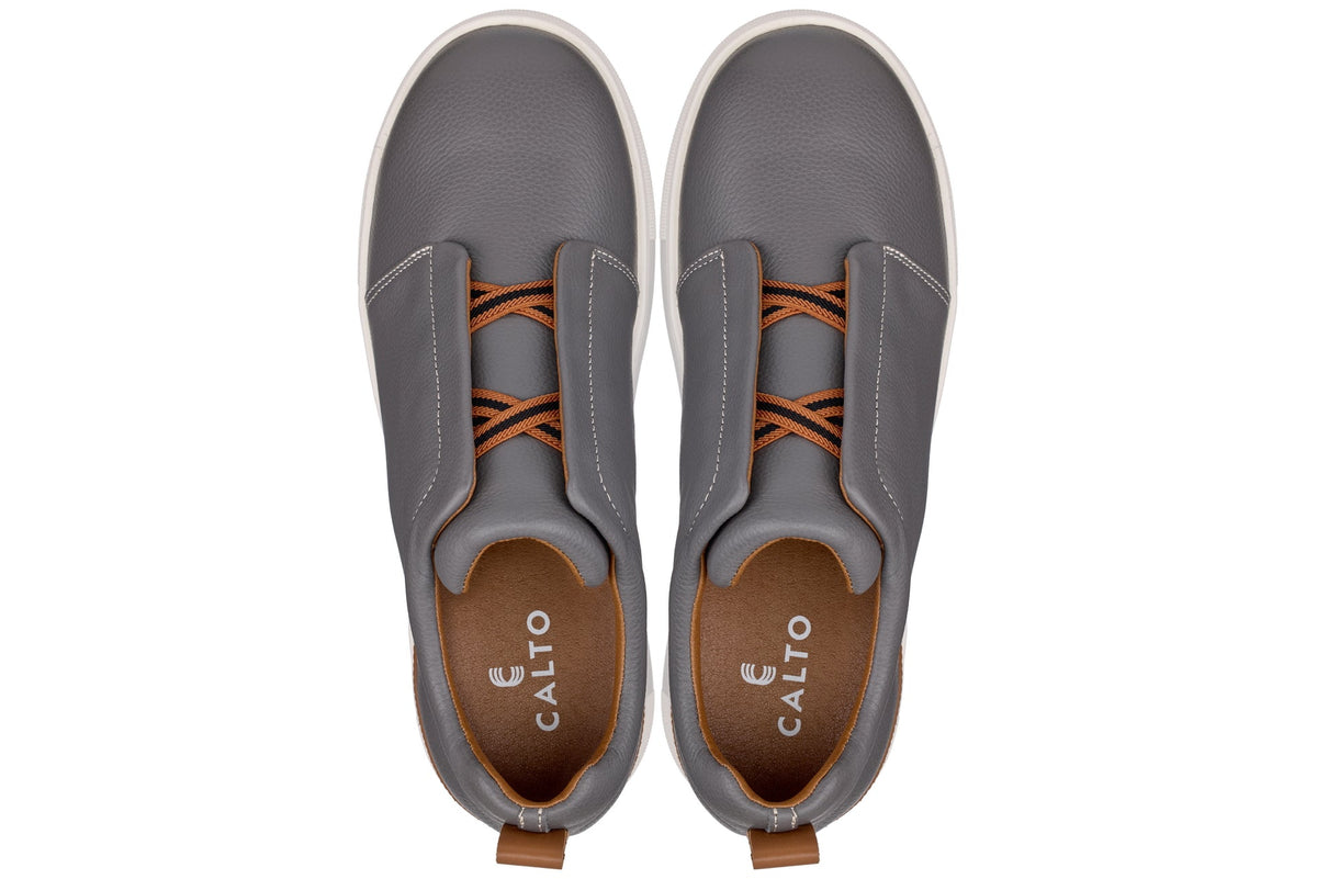 CALTO - J1935  - 2.6 Inches Taller (Grey) - Slip-On Snoafers