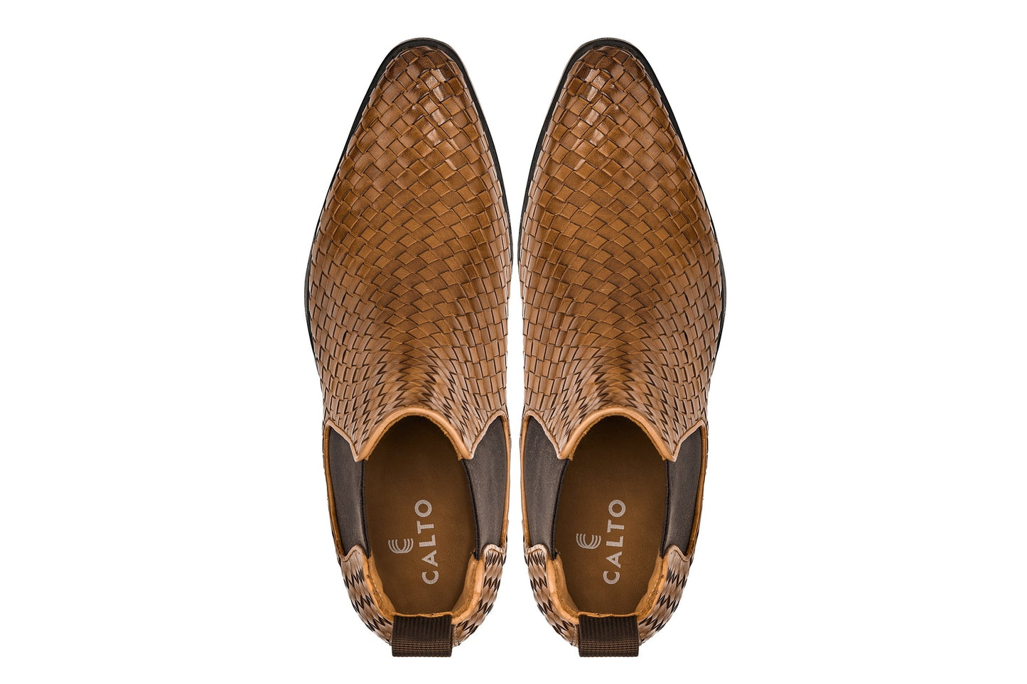 CALTO - K30522 - 3.3 Inches Taller (Brown) - Woven Chelsea High-Top Slip-On Ankle Boots