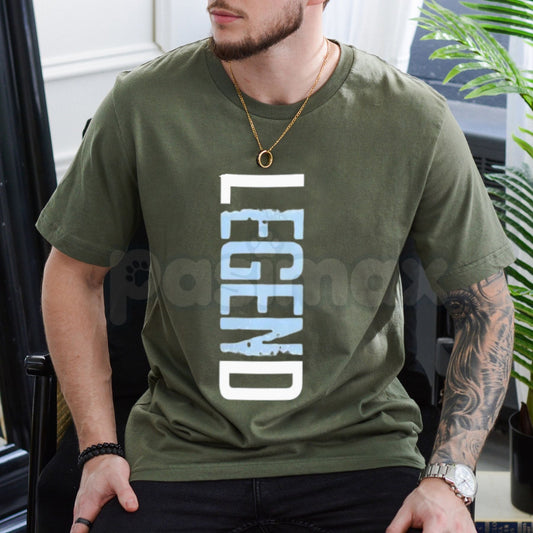"LEGEND" Vertical Graphic T-Shirt – Modern Minimalist Streetwear Tee, Premium 100% Cotton Sleek Typographic Top, Soft Lived-In Heavyweight Urban Statement Shirt, Made in USA