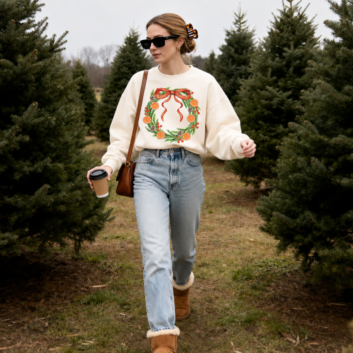 Orange Grove Christmas Wreath Premium Crewneck Sweatshirt