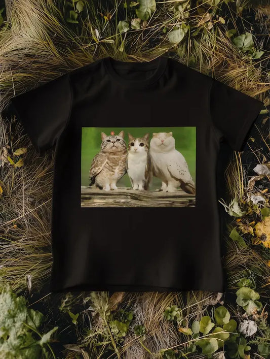 "Meowl with Family" Meme T-Shirt – Unisex Funny Cat & Owl Brainrot Tee