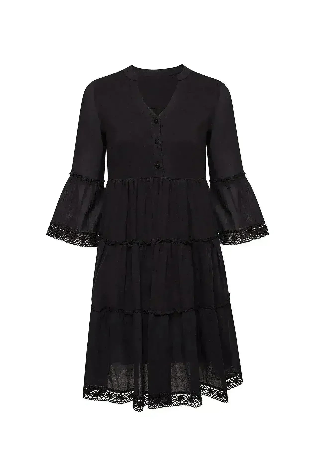 MIKA Black Mini Dress | Boho Peasant Style | Femstylo