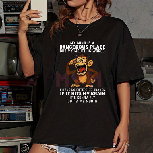 "My Mind Is a Dangerous Place" Slogan T-Shirt