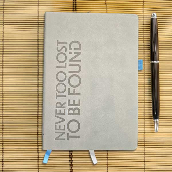 Never Too Lost To Be Found - Grey Dot Grid Christian Journal