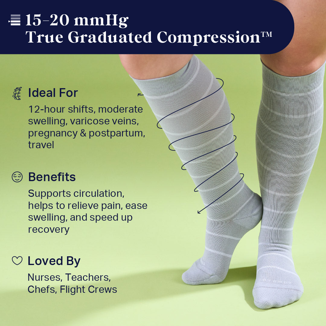 Knee-High Compression Socks – Stripes Rose/Navy