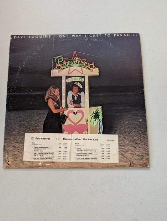 DAVID LOGGINS: one way ticket to paradise EPIC 12" LP 33 RPM(Vintage Vinyl Record LP Album)