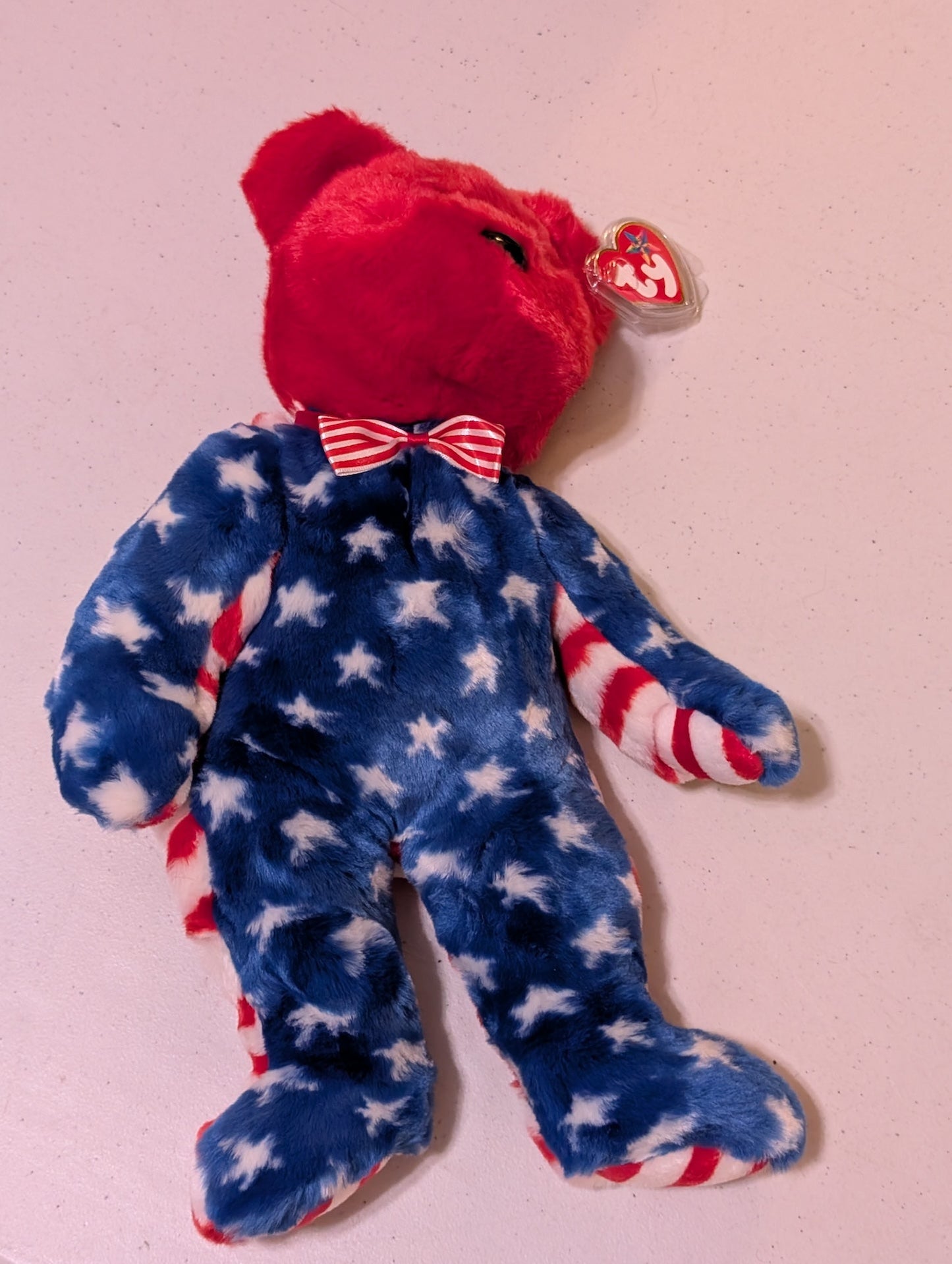 Liberty The Red-faced Bear Ty Beanie Buddy (14in)  (MWMT, Vintage, Retired, with Tag, VTG, Stuffed Animal, Plush, Toy)