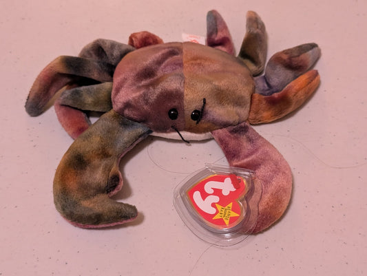 Claude the Crab - Ty Beanie Baby (Tie-Dye, 1996, Vintage, MWMT, Plush, Toy, Stuffed Animal, Retired)