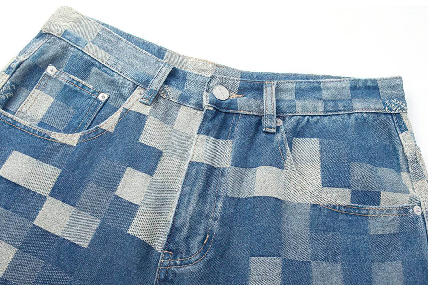 Plaid Patchwork Jeans - Oversized Wide-Leg Streetwear Pants