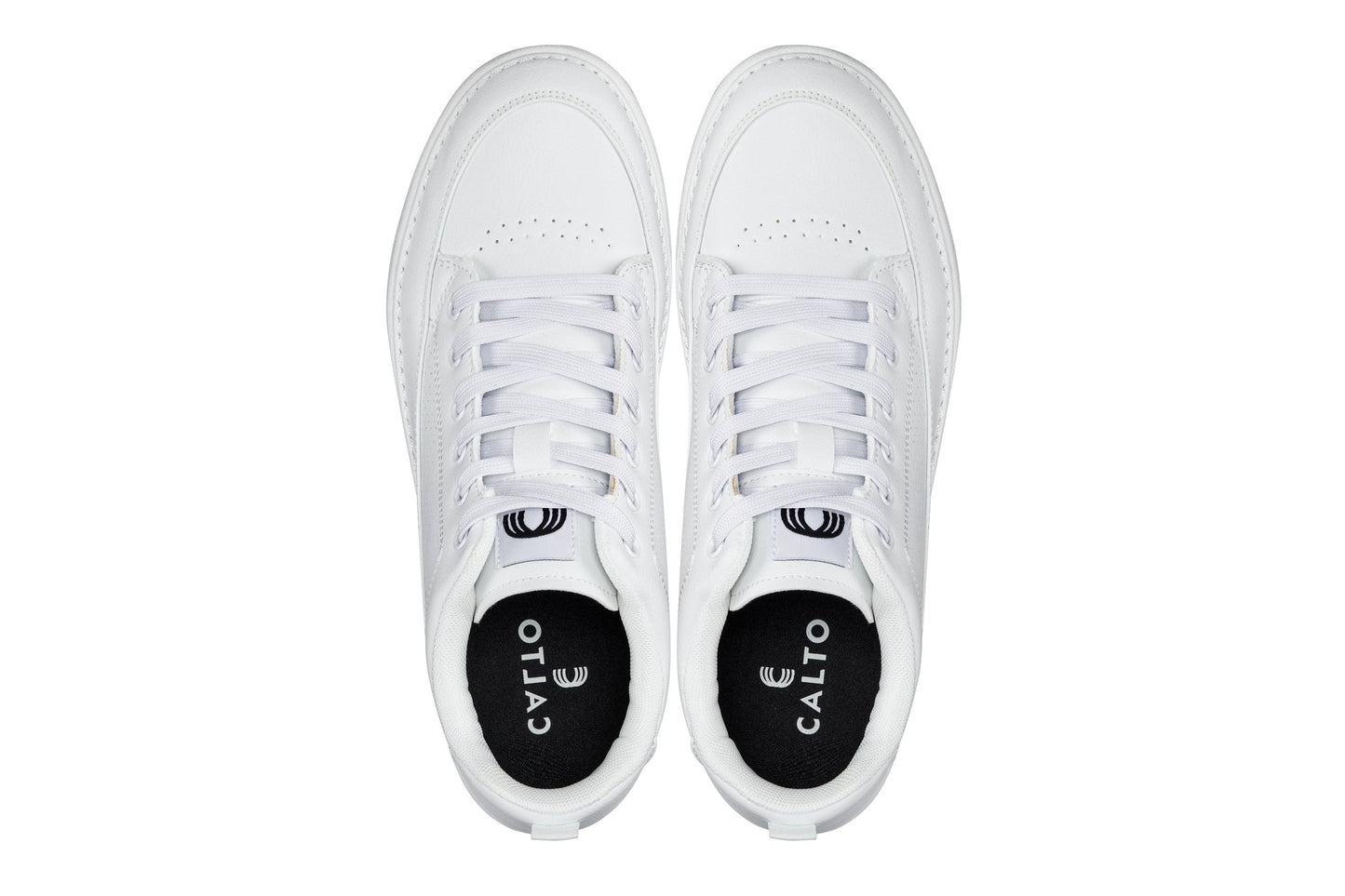 CALTO - Q272  - 2 Inches Taller (White & Gum Sole) -Elevated Leatherette Micro-Perforated Sneakers
